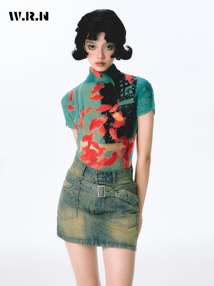 Women Bodycon T-Shirts Short Soquette Gyaru