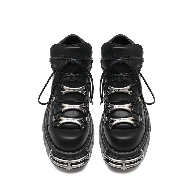 New 2025 Brand Punk Style Women Shoes Lace-up heel height 6CM Platform Shoes Woman Rock Boots Metal Decor Woman Sneakers