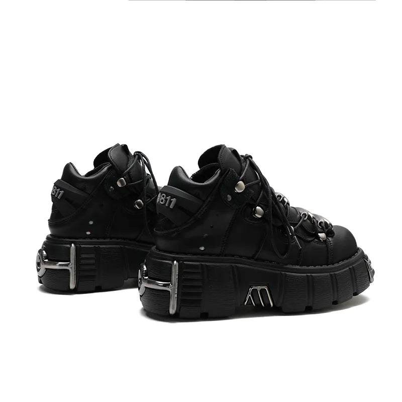 New 2025 Brand Punk Style Women Shoes Lace-up heel height 6CM Platform Shoes Woman Rock Boots Metal Decor Woman Sneakers